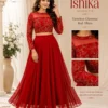 ISHIKA Georgette 2-Piece Flared Lehenga Set | Floral Gold Embroidered Illusion Neck Crop Top & 7-Meter Mega Flare Skirt - Image 6