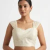 Ivory Silk Readymade Blouse with Ruched Sweetheart Neck & Pleated Shoulder Straps - Image 2