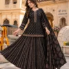 Jaipuri Block Print Pure Cotton Kurta Skirt Set with Malmal Dupatta | Flared Gopi Dress Party Wear 3-Piece Suit - Image 3