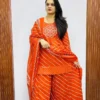 Jaipuri Leheriya & Bandhani Print Pure 60s Cotton Short Kurti with Divider Palazzo & Dupatta Set – 3-Piece Festive Suit with Pocket - Image 2