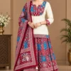 Jaipuri Mal Cotton Kurti Skirt Set with Ajrakh Print Dupatta | Heavy Ghera Ethnic Dandiya Ready-to-Wear Lehenga Set - Image 4