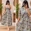 Jaipuri Printed Rayon Smocked Dress With Cropped Jacket (2-Piece Set)