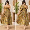Jaipuri Printed Rayon Smocked Dress With Cropped Jacket (2-Piece Set) - Image 2