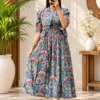 Jaipuri Printed Rayon Smocked Dress With Cropped Jacket (2-Piece Set) - Image 4