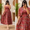 Jaipuri Printed Rayon Smocked Dress With Cropped Jacket (2-Piece Set) - Image 5