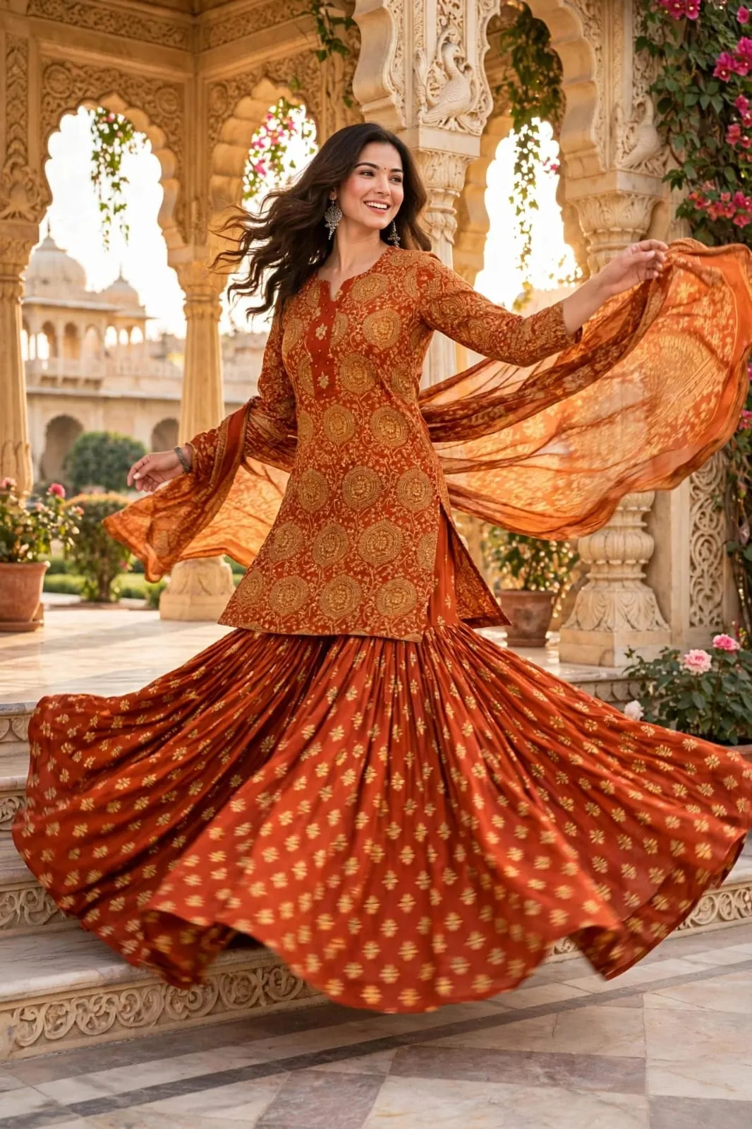 Jaipuri Pure Cotton Gopi Dress Kurti Skirt Set with Dupatta - Image 2