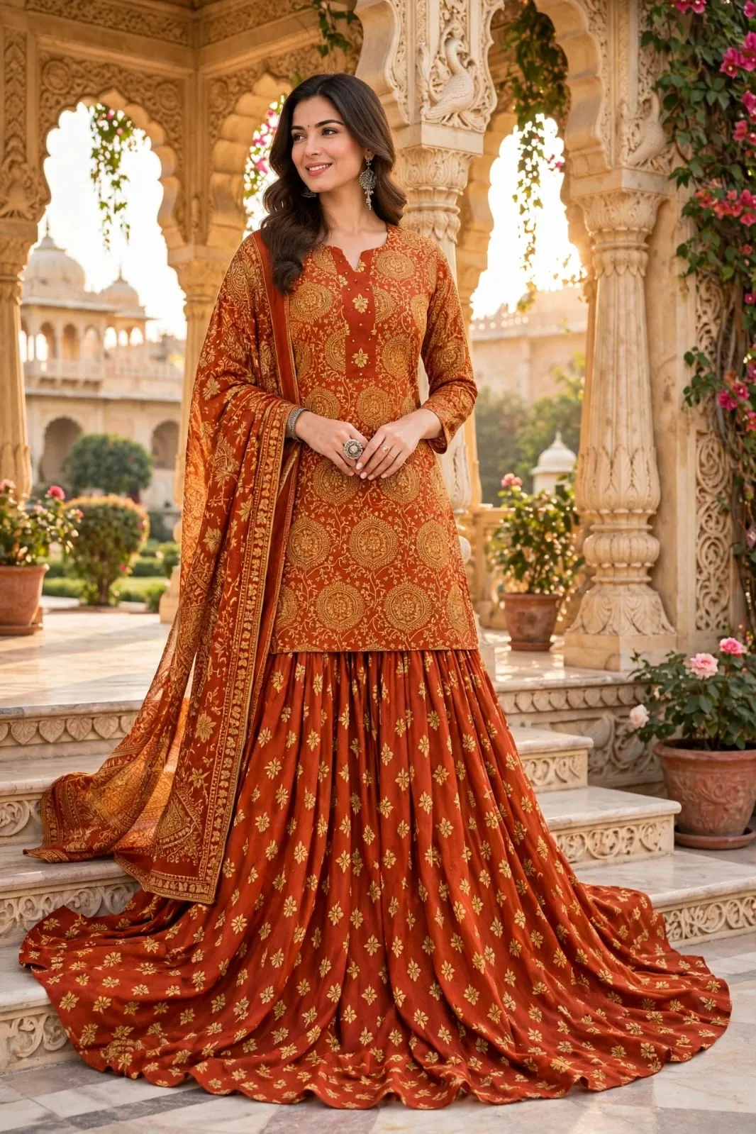 Jaipuri Pure Cotton Gopi Dress Kurti Skirt Set with Dupatta - Image 3
