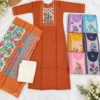 Jamdani Butti Silk Straight Kurti Pant Set with Floral Print Dupatta (3-Piece Set with Lining) - Image 6