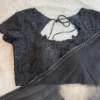 Jet Black Cocktail Saree with Handcrafted Cutdana Work Blouse | Scallop Neck Party Wear Georgette Saree Wholesale