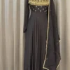 Jet Black Georgette Anarkali Suit Set with Dupatta | Handcrafted Gold Zari & Mirror Work Party Wear Gown