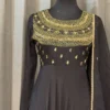 Jet Black Georgette Anarkali Suit Set with Dupatta | Handcrafted Gold Zari & Mirror Work Party Wear Gown - Image 2