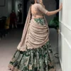 Kalamkari Print Dola Silk Lehenga Choli with Embroidered Vichitra Silk Blouse & Dupatta Unstitched - Image 10