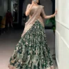 Kalamkari Print Dola Silk Lehenga Choli with Embroidered Vichitra Silk Blouse & Dupatta Unstitched - Image 2