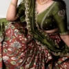 Kalamkari Print Dola Silk Lehenga Choli with Embroidered Vichitra Silk Blouse & Dupatta Unstitched - Image 3