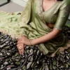 Kalamkari Print Dola Silk Lehenga Choli with Embroidered Vichitra Silk Blouse & Dupatta Unstitched - Image 5
