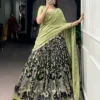 Kalamkari Print Dola Silk Lehenga Choli with Embroidered Vichitra Silk Blouse & Dupatta Unstitched - Image 8
