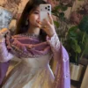 Lavender & Off-White Ombre Georgette Anarkali Suit Set with Sequins Embroidery & Dupatta – 3-Piece Festive Stitched Anarkali