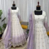 Lavender & Off-White Ombre Georgette Anarkali Suit Set with Sequins Embroidery & Dupatta – 3-Piece Festive Stitched Anarkali - Image 13