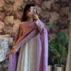 Lavender & Off-White Ombre Georgette Anarkali Suit Set with Sequins Embroidery & Dupatta – 3-Piece Festive Stitched Anarkali - Image 14