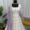 Lavender & Off-White Ombre Georgette Anarkali Suit Set with Sequins Embroidery & Dupatta – 3-Piece Festive Stitched Anarkali - Image 16