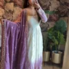 Lavender & Off-White Ombre Georgette Anarkali Suit Set with Sequins Embroidery & Dupatta – 3-Piece Festive Stitched Anarkali - Image 2