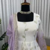 Lavender & Off-White Ombre Georgette Anarkali Suit Set with Sequins Embroidery & Dupatta – 3-Piece Festive Stitched Anarkali - Image 3