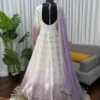 Lavender & Off-White Ombre Georgette Anarkali Suit Set with Sequins Embroidery & Dupatta – 3-Piece Festive Stitched Anarkali - Image 4