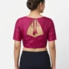 Magenta Pink Raw Silk Boat Neck Readymade Blouse with Back Cut-Out & Dori Tassels