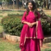 Magenta Rani Pink Pure Handloom Silk Cotton Peplum Kurti with Sharara & Dupatta Set