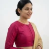 Magenta Raw Silk High Neck Blouse | Front Zip
