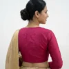 Magenta Raw Silk High Neck Blouse | Front Zip - Image 2