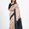 Malai Silk Sarees Wholesale | Chevron Ikat Zigzag Printed Saree with Zari Border & Blouse Piece - Image 2