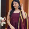 Maroon 3-Piece Festive Kurti Skirt Set with Zari Dupatta
