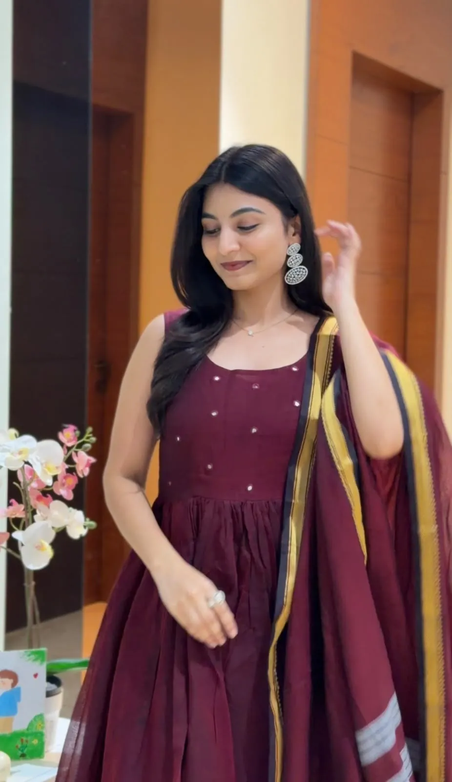 Maroon 3-Piece Festive Kurti Skirt Set with Zari Dupatta