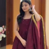 Maroon 3-Piece Festive Kurti Skirt Set with Zari Dupatta - Image 3