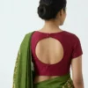 Maroon Raw Silk Boat Neck Readymade Blouse | Designer Round Cut Out Back Stitched Saree Blouse