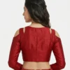 Maroon Raw Silk Cold Shoulder Saree Blouse | Readymade Full Sleeve Boat Neck Padded Crop Top Blouse - Image 2