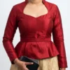 Maroon Raw Silk Peplum Blouse – Full Sleeve High Collar Ready-to-Wear Blouse for Lehenga & Saree