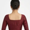 Maroon Raw Silk Ready to Wear Blouse – Square Neck 3/4th Sleeve Readymade Blouse - Image 2
