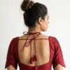 Maroon Raw Silk Readymade Saree Blouse – Sweetheart Neck Tulip Petal Sleeve Choli with Back Dori Tie-Up - Image 2