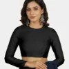 Minimalist Plain Raw Silk Blouse for Sarees & Lehengas | Full Sleeves Round Neck Tailored Choli - Image 5