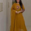 Mirror Work Cotton Kurti Pant Set with Dupatta | Yoke Embroidery Suit - Image 2