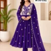 Mul Chanderi Embroidered Anarkali Suit Set with Scalloped Dupatta & Pant (Sizes M to 5XL) - Image 2