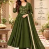 Mul Chanderi Handwork Anarkali Kurti Pant Dupatta Set - Image 12