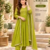 Mul Chanderi Handwork Anarkali Kurti Pant Dupatta Set - Image 15