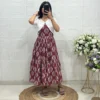 Muslin Printed Tiered Maxi Dress with Hakoba Cotton Koti Jacket – Floral Kurti Dress Set - Image 3