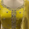 Mustard Yellow Pleated Silk Anarkali Gown with Handcrafted Zardozi Yoke & Scallop Dupatta | Haldi & Festive Party Wear - Image 6