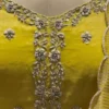Mustard Yellow Pleated Silk Anarkali Gown with Handcrafted Zardozi Yoke & Scallop Dupatta | Haldi & Festive Party Wear - Image 8