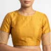 Mustard Yellow Raw Silk Net Sleeve Readymade Saree Blouse