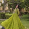 Navratri Leheriya Print Faux Georgette Gown | 12-Meter Huge Flair Tiered Anarkali with Kutchi Patchwork Yoke